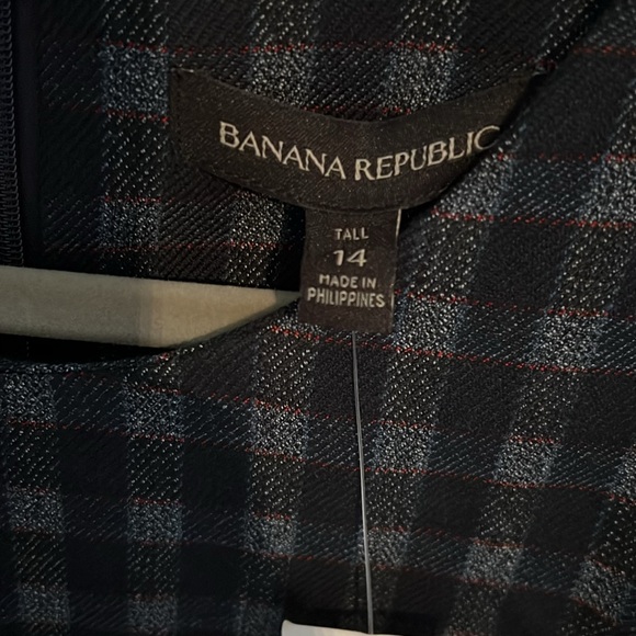 Banana republic bistretch blue and red gingham sheath midi dress 14 tall - Picture 3 of 9